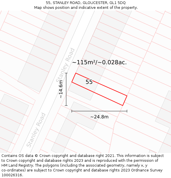 55, STANLEY ROAD, GLOUCESTER, GL1 5DQ: Plot and title map