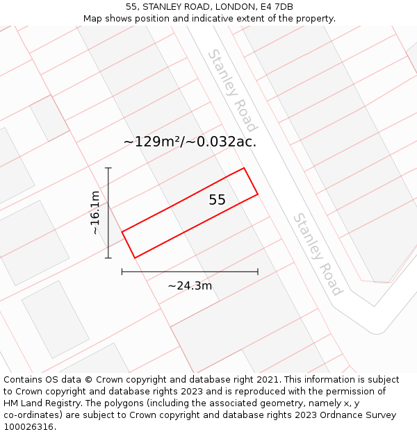 55, STANLEY ROAD, LONDON, E4 7DB: Plot and title map