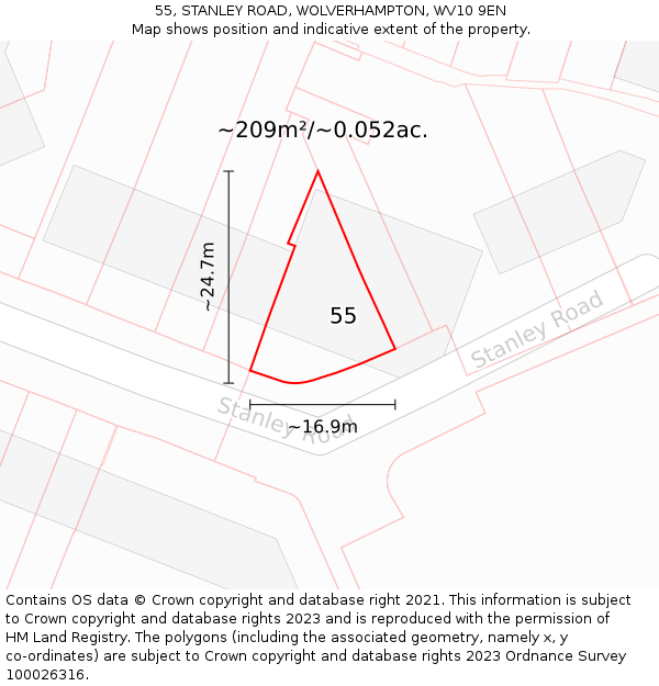 55, STANLEY ROAD, WOLVERHAMPTON, WV10 9EN: Plot and title map