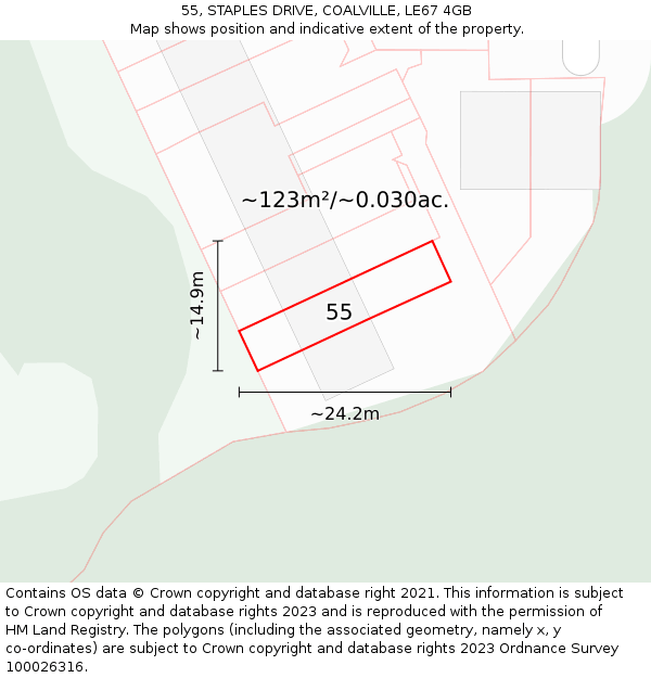 55, STAPLES DRIVE, COALVILLE, LE67 4GB: Plot and title map
