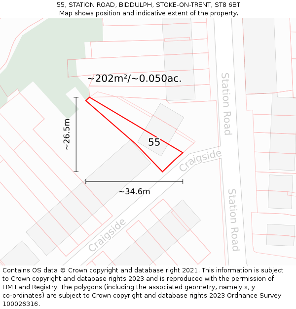 55, STATION ROAD, BIDDULPH, STOKE-ON-TRENT, ST8 6BT: Plot and title map