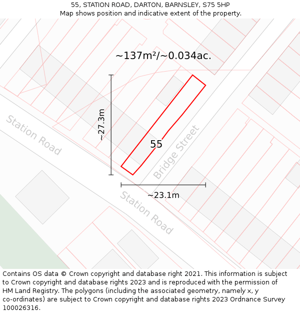 55, STATION ROAD, DARTON, BARNSLEY, S75 5HP: Plot and title map