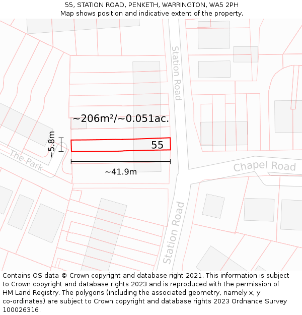 55, STATION ROAD, PENKETH, WARRINGTON, WA5 2PH: Plot and title map