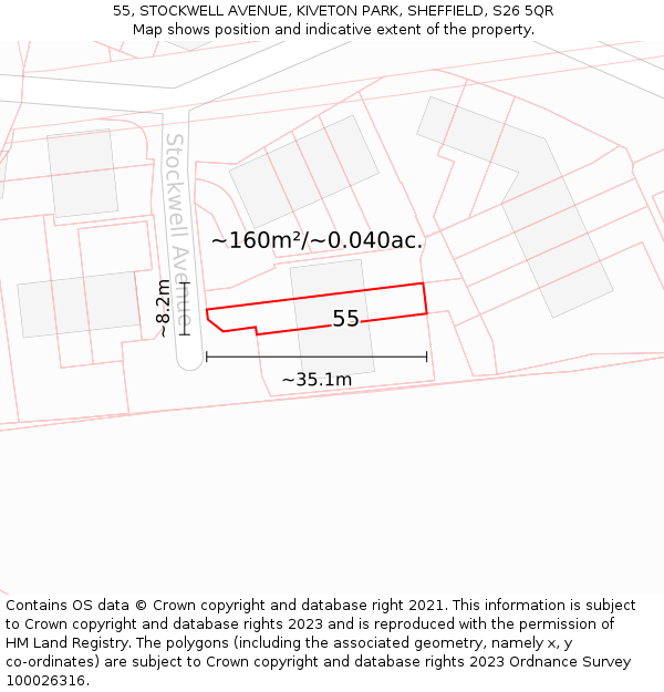 55, STOCKWELL AVENUE, KIVETON PARK, SHEFFIELD, S26 5QR: Plot and title map