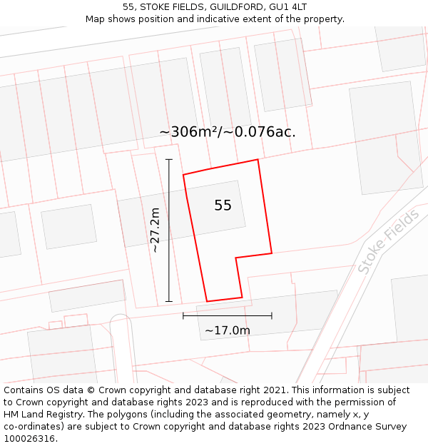 55, STOKE FIELDS, GUILDFORD, GU1 4LT: Plot and title map