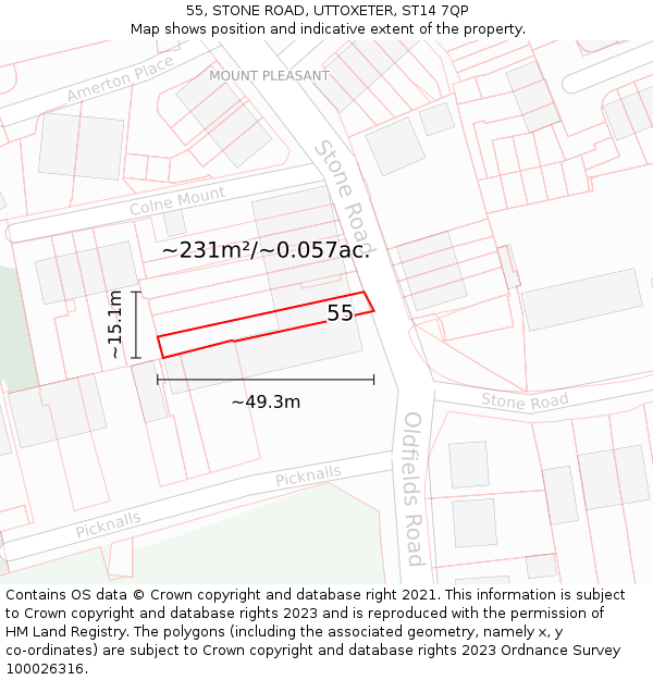 55, STONE ROAD, UTTOXETER, ST14 7QP: Plot and title map