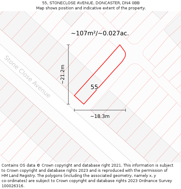55, STONECLOSE AVENUE, DONCASTER, DN4 0BB: Plot and title map
