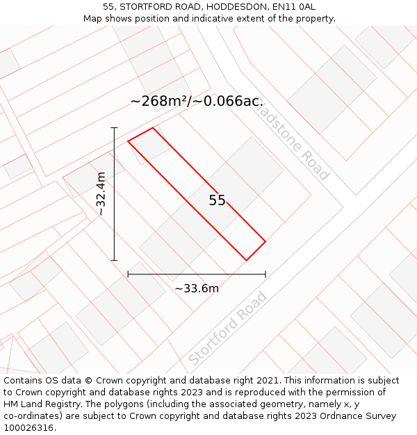 55, STORTFORD ROAD, HODDESDON, EN11 0AL: Plot and title map