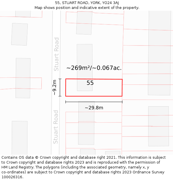 55, STUART ROAD, YORK, YO24 3AJ: Plot and title map