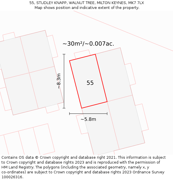 55, STUDLEY KNAPP, WALNUT TREE, MILTON KEYNES, MK7 7LX: Plot and title map