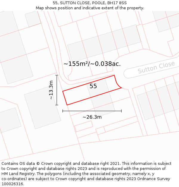 55, SUTTON CLOSE, POOLE, BH17 8SS: Plot and title map