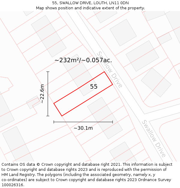 55, SWALLOW DRIVE, LOUTH, LN11 0DN: Plot and title map