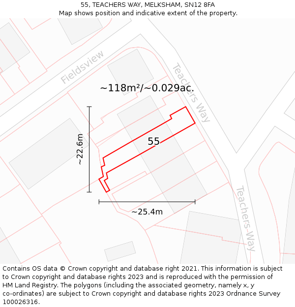 55, TEACHERS WAY, MELKSHAM, SN12 8FA: Plot and title map