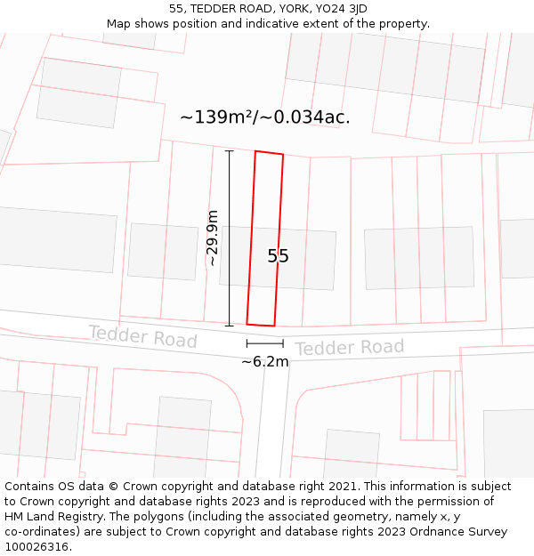 55, TEDDER ROAD, YORK, YO24 3JD: Plot and title map
