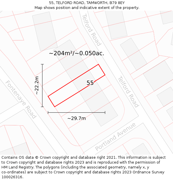 55, TELFORD ROAD, TAMWORTH, B79 8EY: Plot and title map