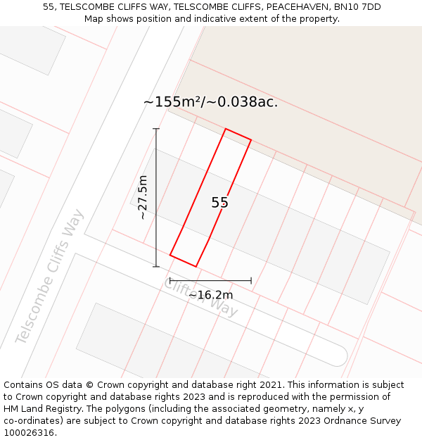 55, TELSCOMBE CLIFFS WAY, TELSCOMBE CLIFFS, PEACEHAVEN, BN10 7DD: Plot and title map