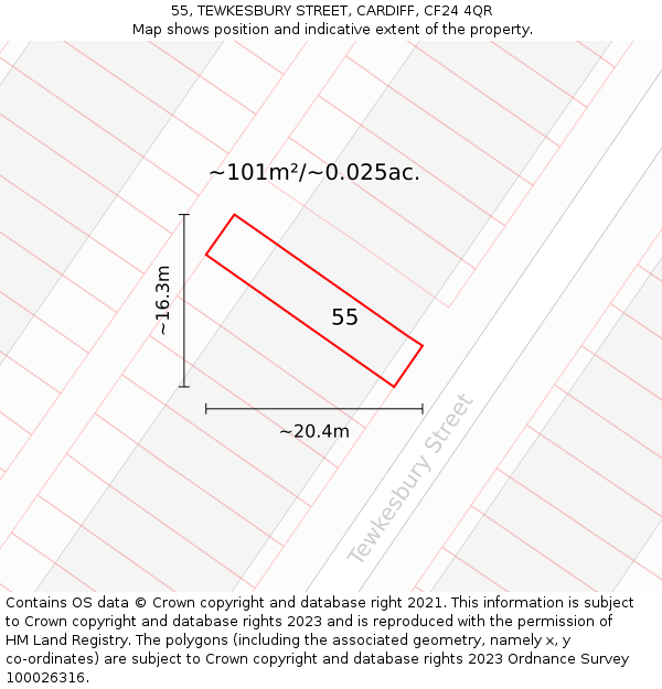 55, TEWKESBURY STREET, CARDIFF, CF24 4QR: Plot and title map