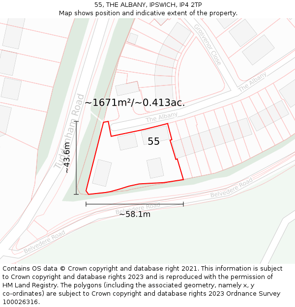 55, THE ALBANY, IPSWICH, IP4 2TP: Plot and title map