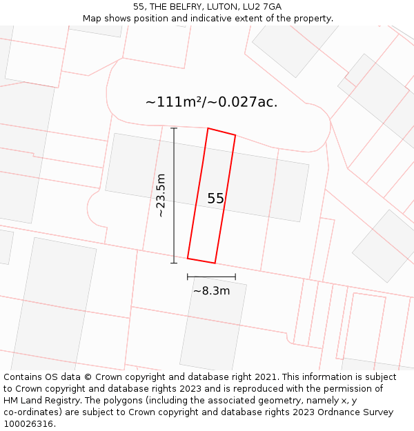 55, THE BELFRY, LUTON, LU2 7GA: Plot and title map