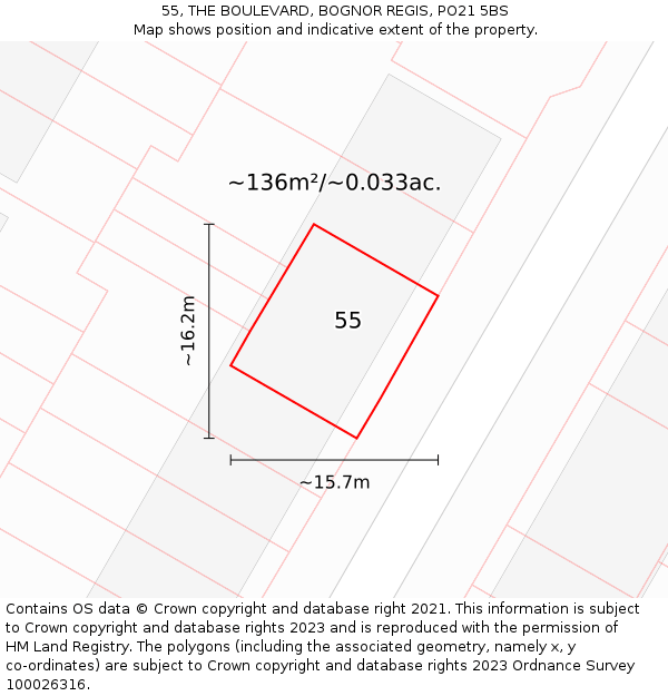 55, THE BOULEVARD, BOGNOR REGIS, PO21 5BS: Plot and title map
