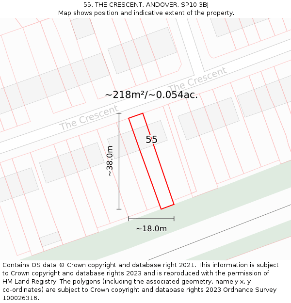 55, THE CRESCENT, ANDOVER, SP10 3BJ: Plot and title map