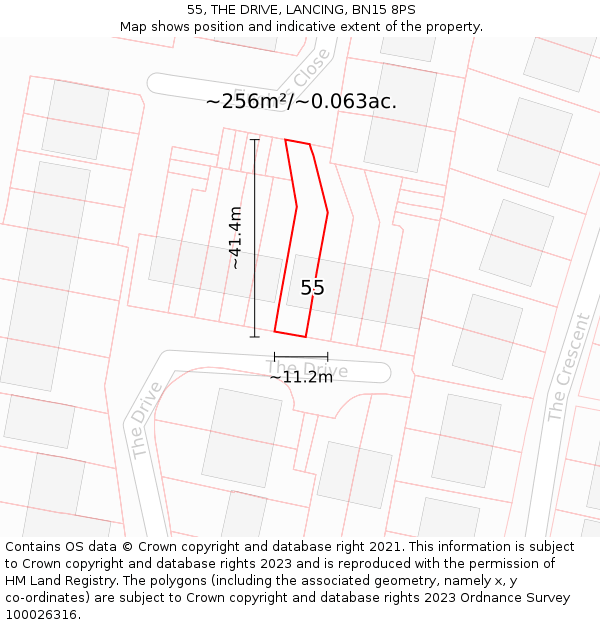55, THE DRIVE, LANCING, BN15 8PS: Plot and title map