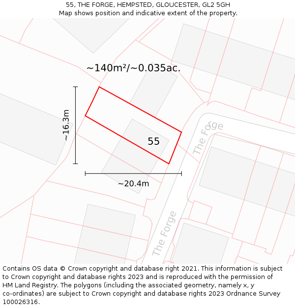 55, THE FORGE, HEMPSTED, GLOUCESTER, GL2 5GH: Plot and title map