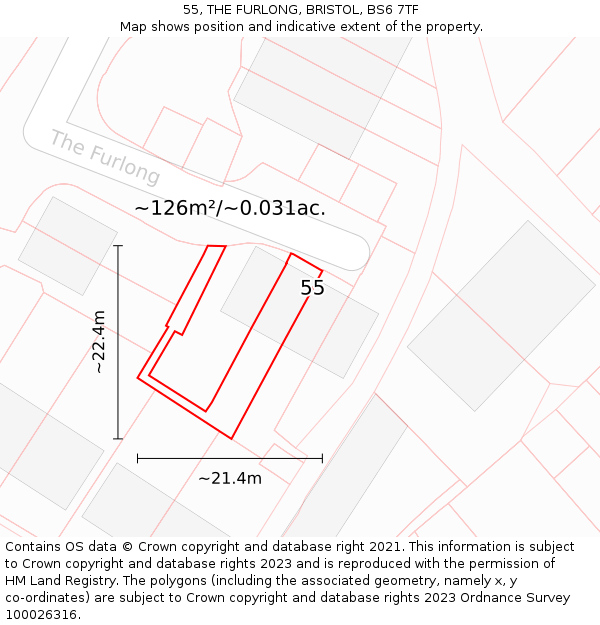 55, THE FURLONG, BRISTOL, BS6 7TF: Plot and title map
