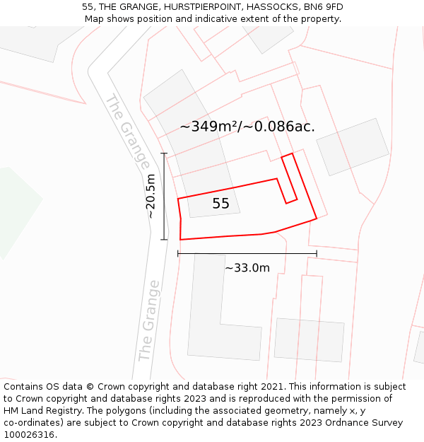 55, THE GRANGE, HURSTPIERPOINT, HASSOCKS, BN6 9FD: Plot and title map