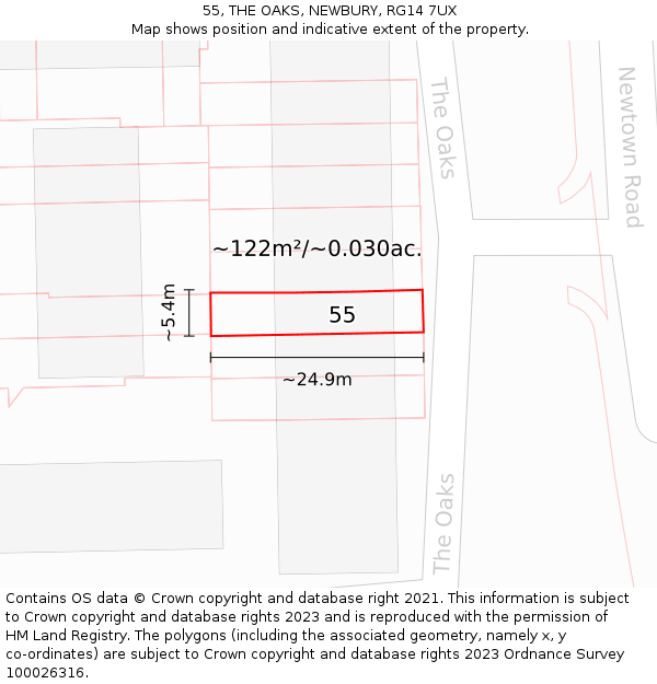 55, THE OAKS, NEWBURY, RG14 7UX: Plot and title map