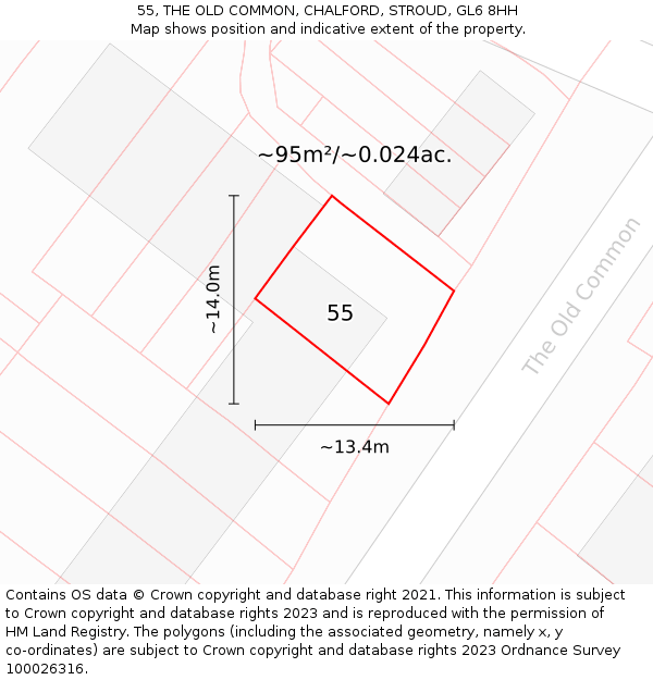 55, THE OLD COMMON, CHALFORD, STROUD, GL6 8HH: Plot and title map