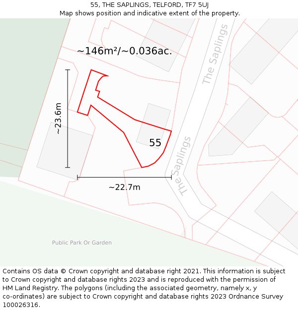 55, THE SAPLINGS, TELFORD, TF7 5UJ: Plot and title map