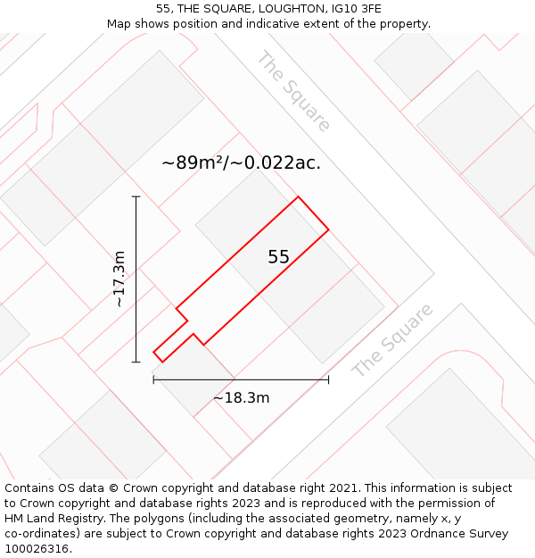 55, THE SQUARE, LOUGHTON, IG10 3FE: Plot and title map