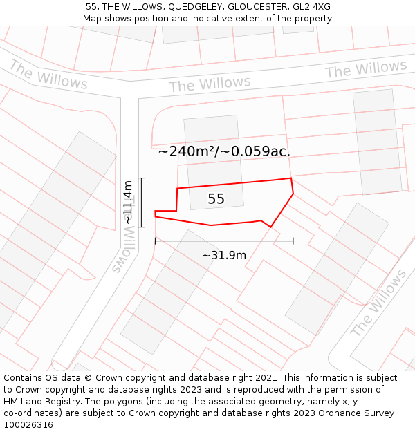 55, THE WILLOWS, QUEDGELEY, GLOUCESTER, GL2 4XG: Plot and title map