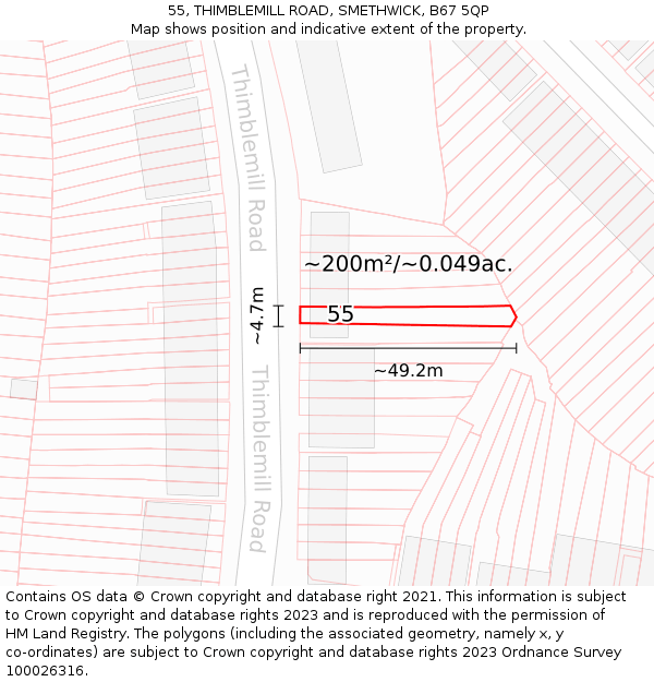 55, THIMBLEMILL ROAD, SMETHWICK, B67 5QP: Plot and title map