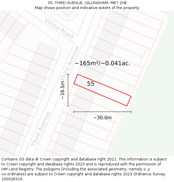 55, THIRD AVENUE, GILLINGHAM, ME7 2HE: Plot and title map