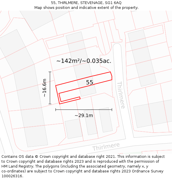 55, THIRLMERE, STEVENAGE, SG1 6AQ: Plot and title map
