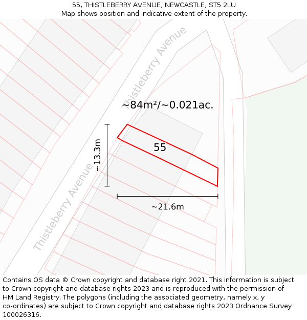 55, THISTLEBERRY AVENUE, NEWCASTLE, ST5 2LU: Plot and title map