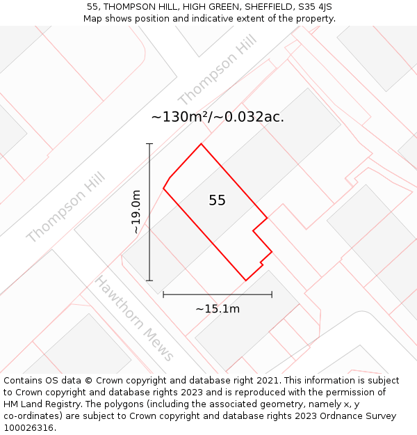 55, THOMPSON HILL, HIGH GREEN, SHEFFIELD, S35 4JS: Plot and title map