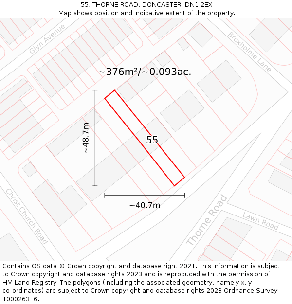 55, THORNE ROAD, DONCASTER, DN1 2EX: Plot and title map