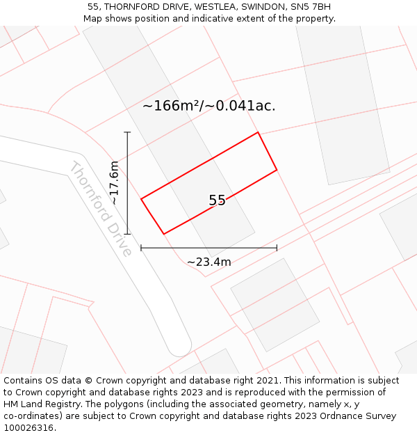 55, THORNFORD DRIVE, WESTLEA, SWINDON, SN5 7BH: Plot and title map