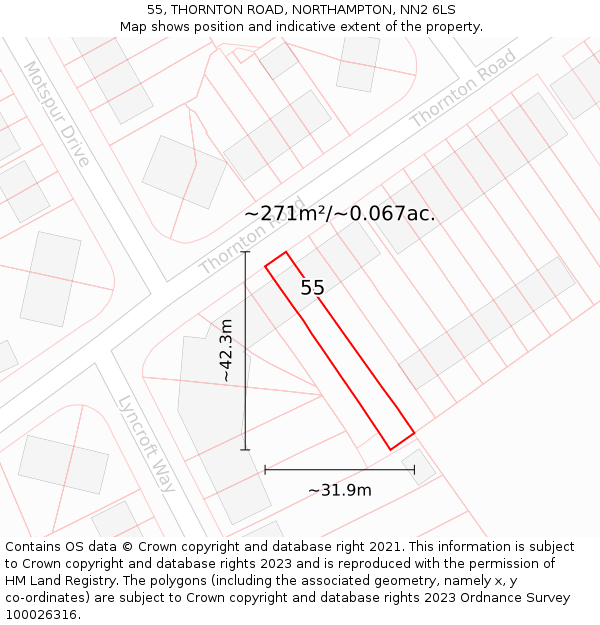 55, THORNTON ROAD, NORTHAMPTON, NN2 6LS: Plot and title map