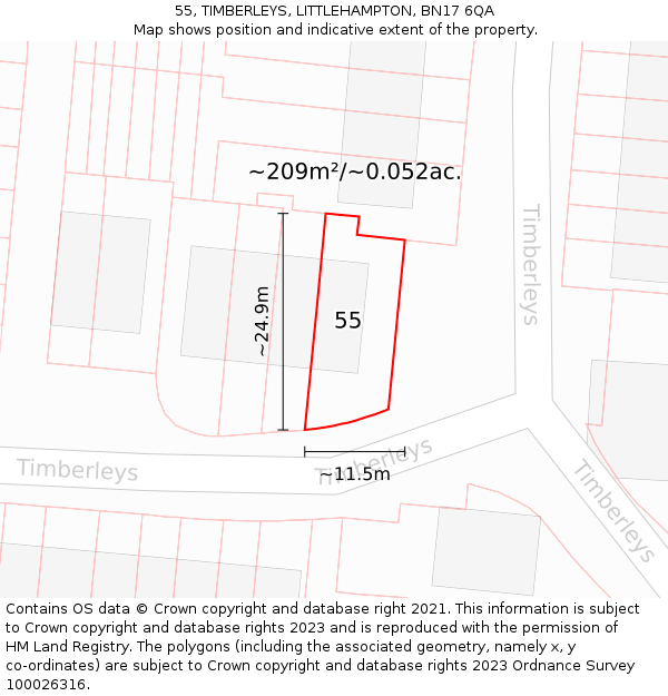 55, TIMBERLEYS, LITTLEHAMPTON, BN17 6QA: Plot and title map