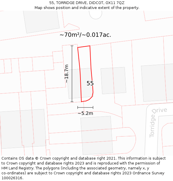 55, TORRIDGE DRIVE, DIDCOT, OX11 7QZ: Plot and title map