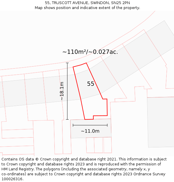 55, TRUSCOTT AVENUE, SWINDON, SN25 2PN: Plot and title map