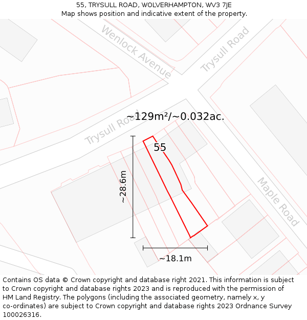 55, TRYSULL ROAD, WOLVERHAMPTON, WV3 7JE: Plot and title map