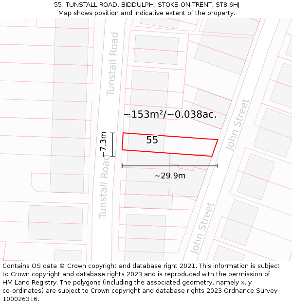 55, TUNSTALL ROAD, BIDDULPH, STOKE-ON-TRENT, ST8 6HJ: Plot and title map