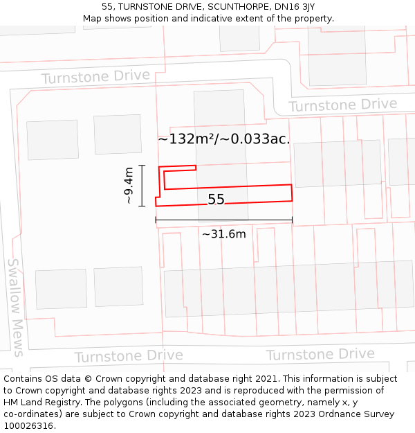 55, TURNSTONE DRIVE, SCUNTHORPE, DN16 3JY: Plot and title map