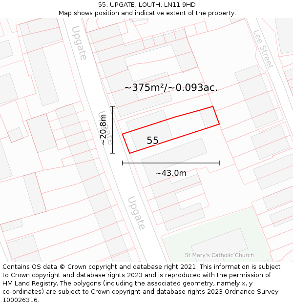 55, UPGATE, LOUTH, LN11 9HD: Plot and title map