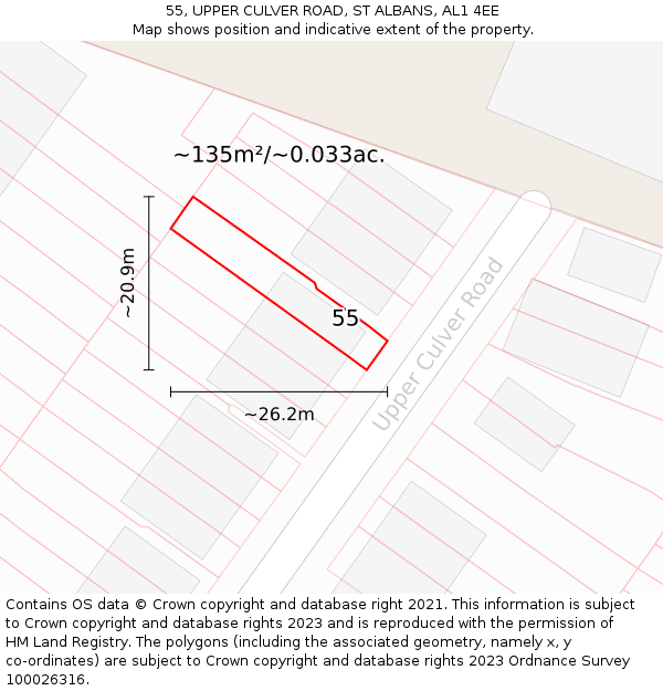 55, UPPER CULVER ROAD, ST ALBANS, AL1 4EE: Plot and title map